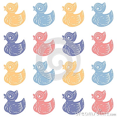 Seamless patter of colorful little ducklings. Vector Illustration